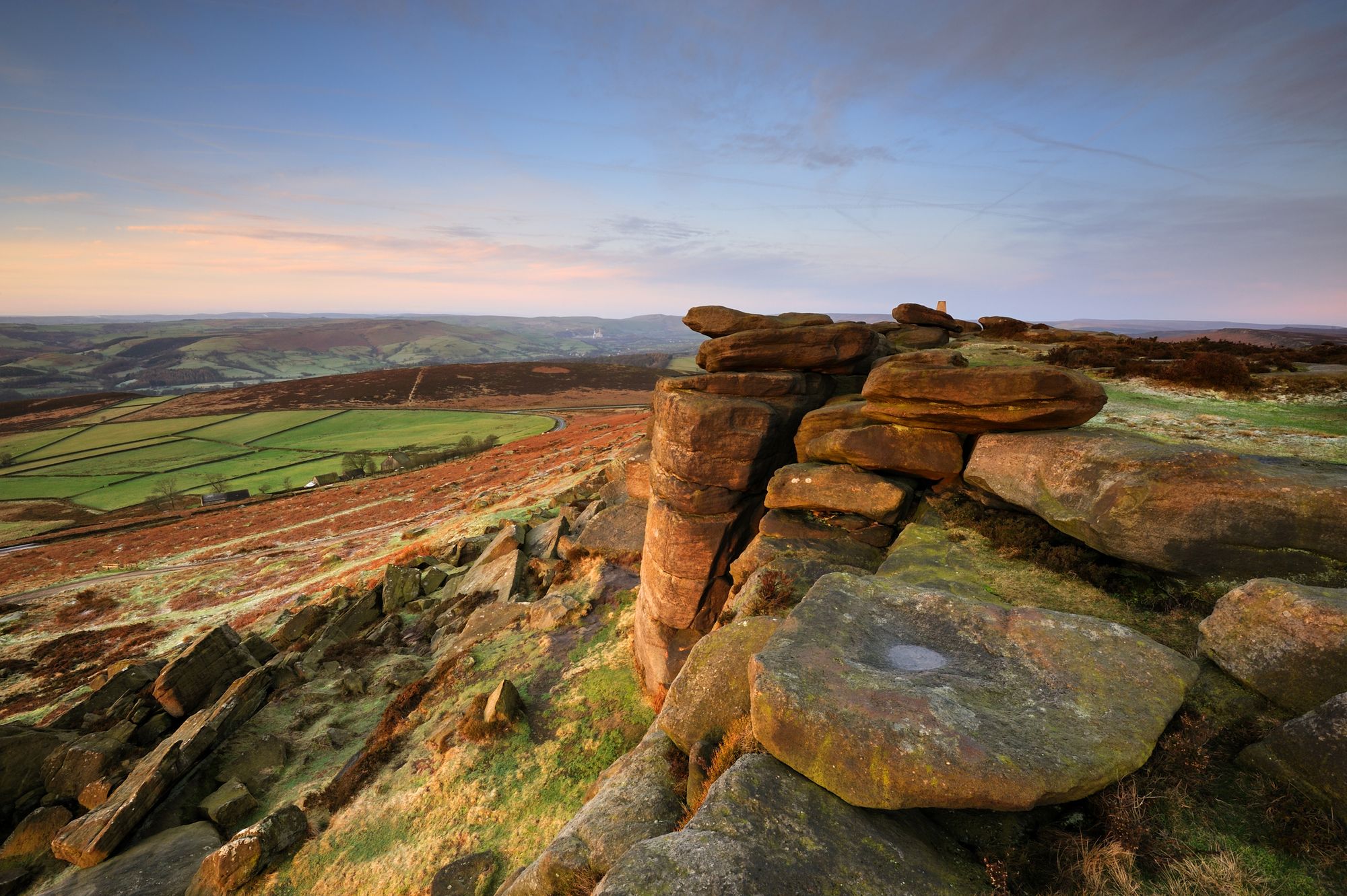 The precipitous Stanage Edge, on a classic Peak District hike.
