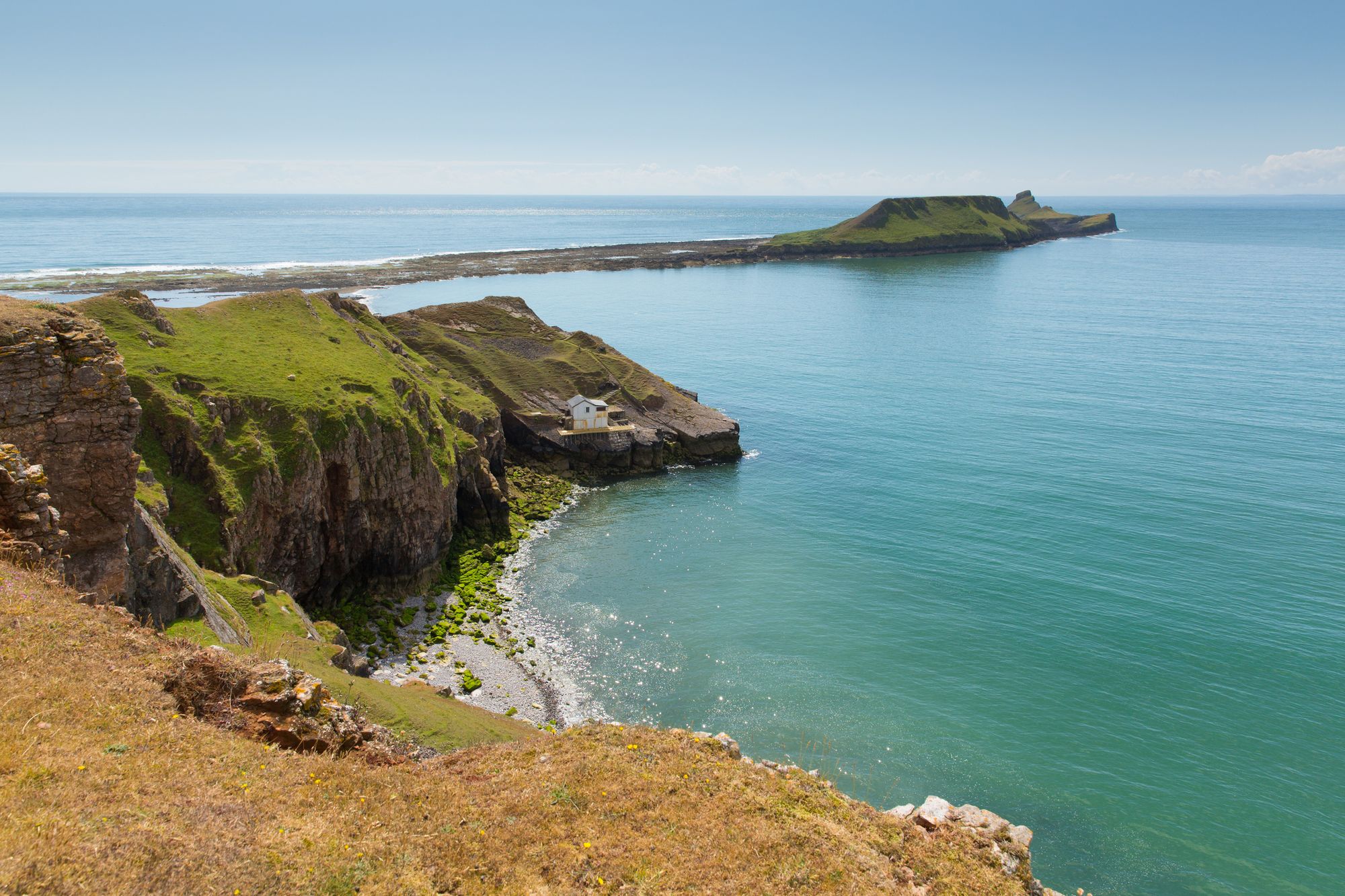 Worm's Head, a small spit jutting out of the Gower Peninsula, Wales.