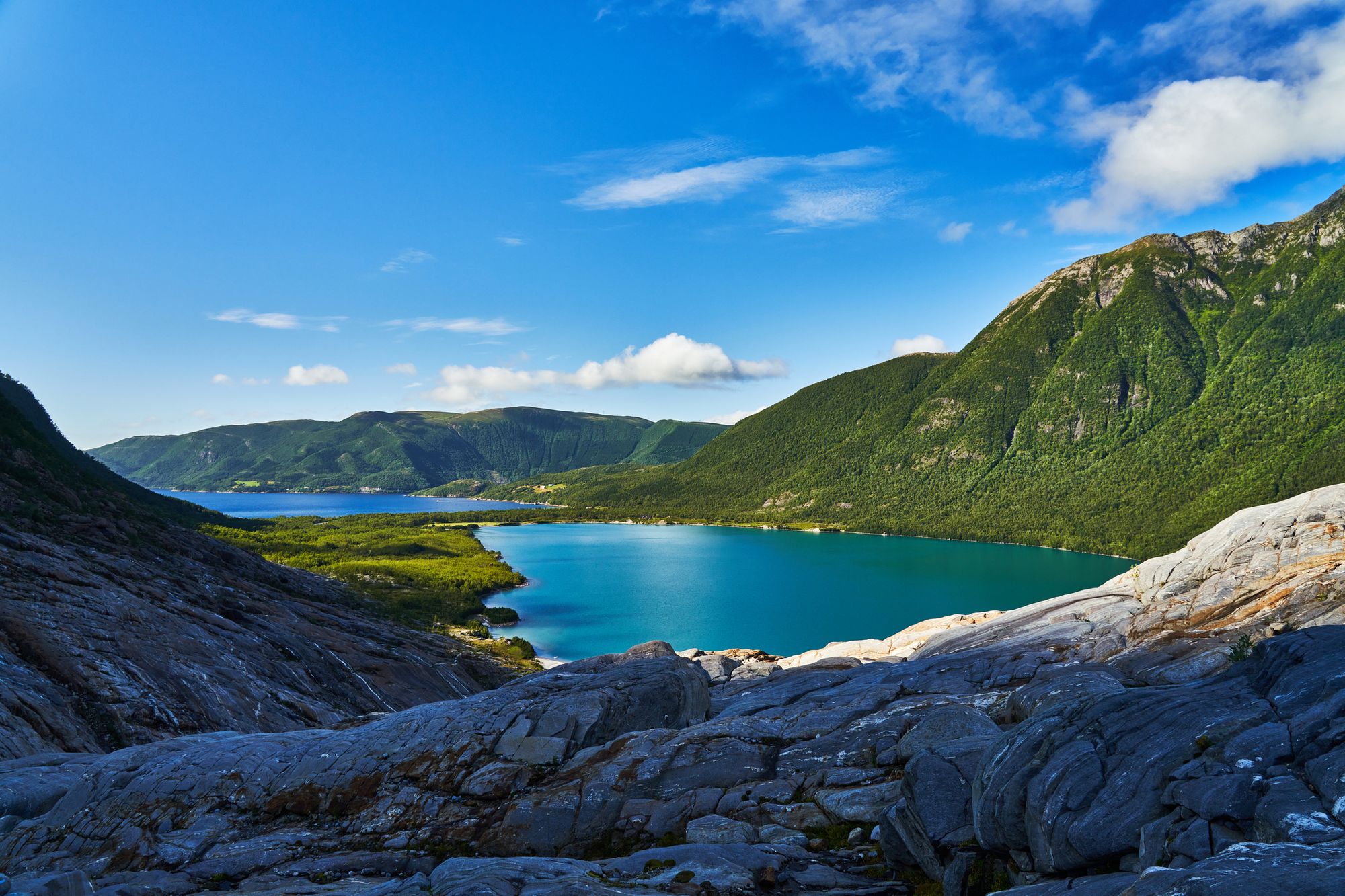 View over the fjord from the Svartisen Glacier. Photo: Getty