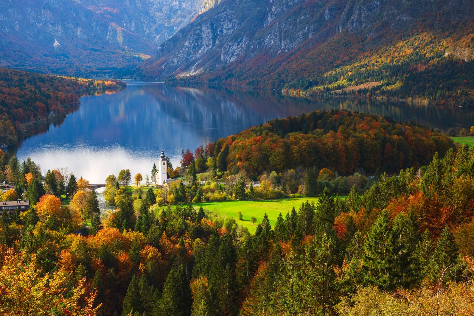 The stunning forests around Lake Bohinj in Slovenia in Autumn. 