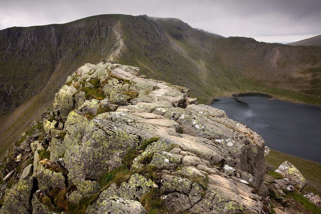 A picture of Helvellyn Ridge, undoubtedly one of the best hikes in the Lake District.
