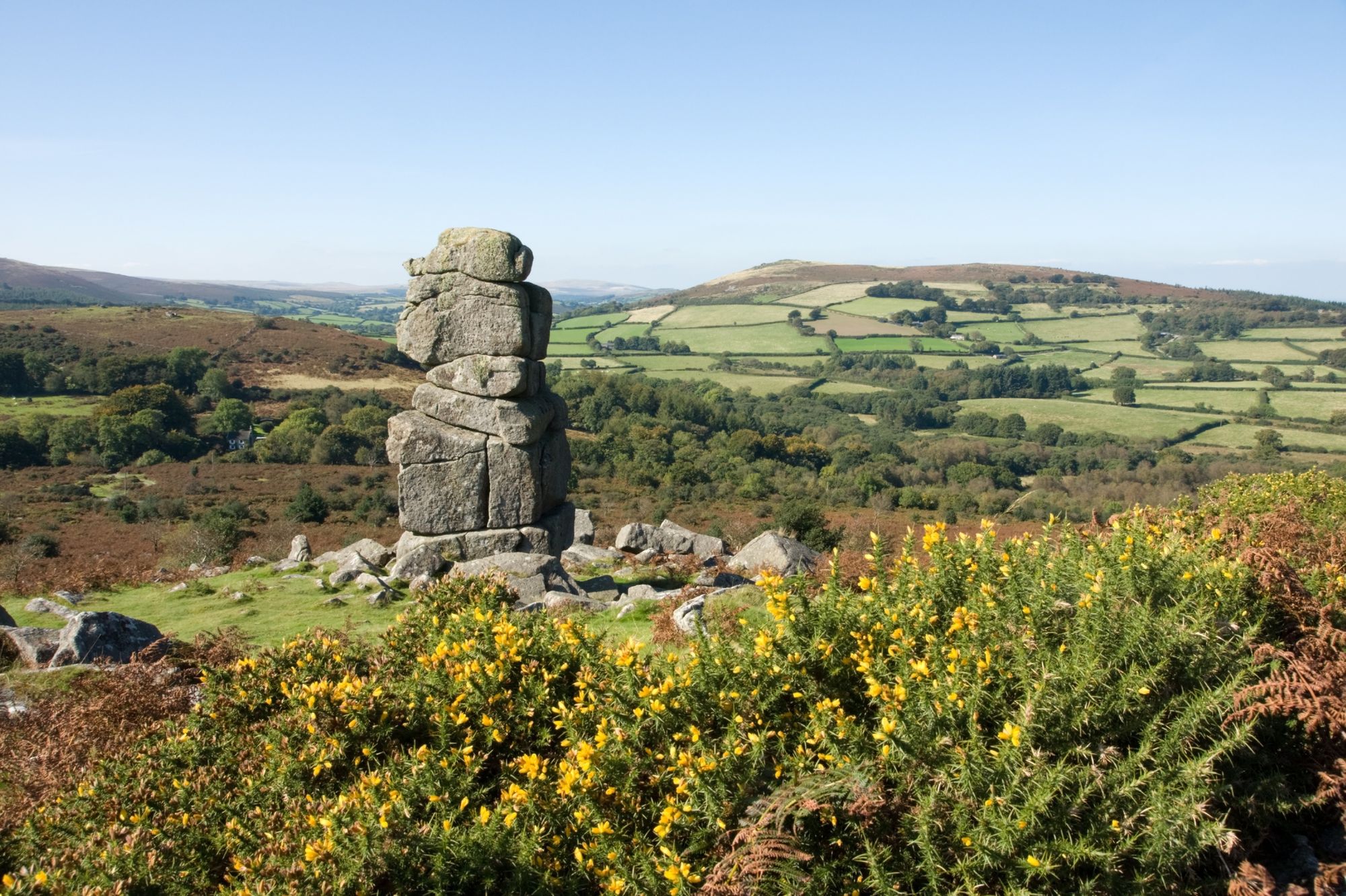 The distinctive Bowerman's Nose rock on the east side of Dartmoor National Park