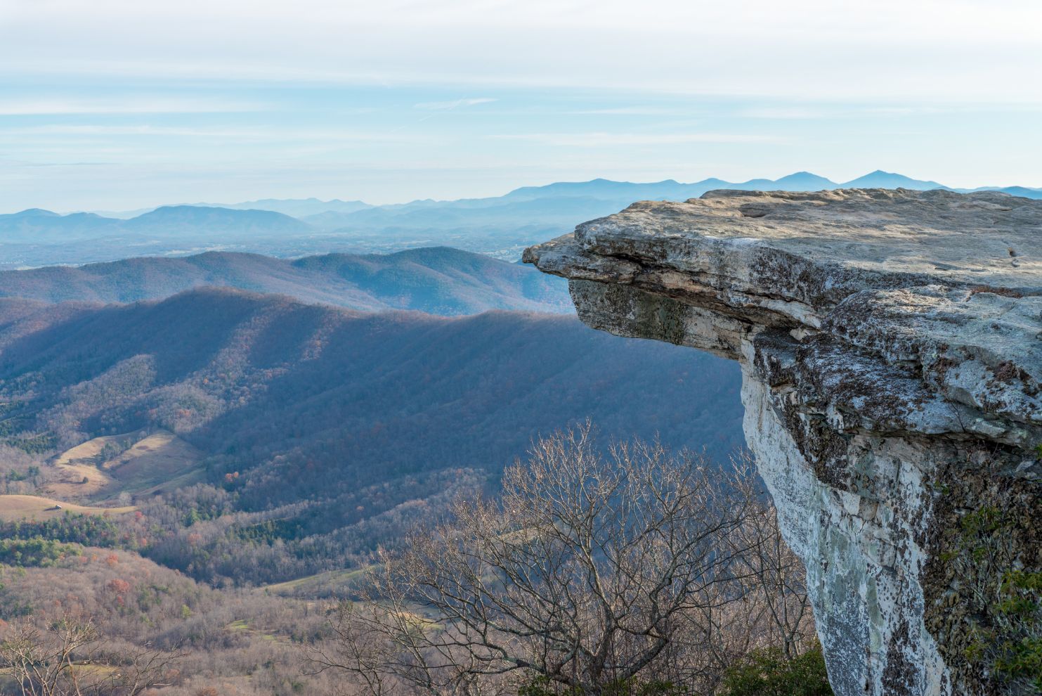 The remarkable viewpoint of McAfee Knob, located on the Catawba mountain in Virginia, on the Appalachian Trail