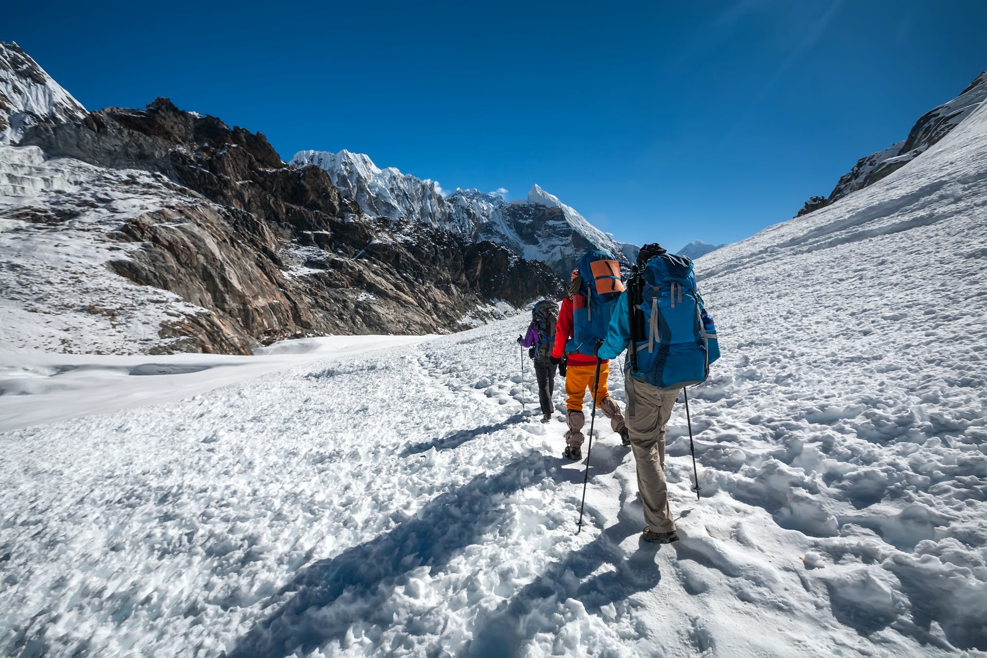 The snowy ascent up Yala Peak, Nepal.