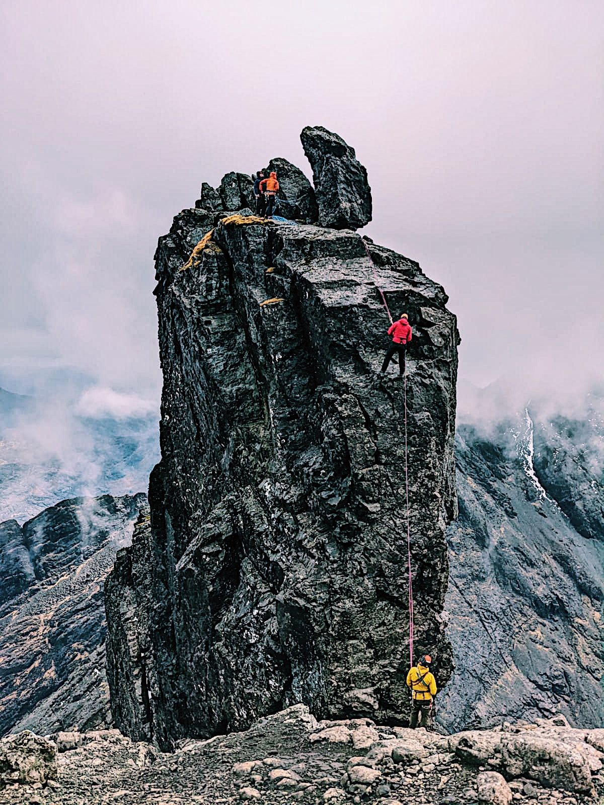 Abseiling down Inaccessible Pinnacle, on the Isle of Skye