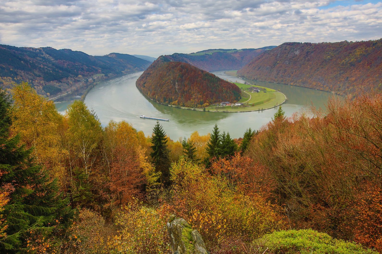 The view from Schloegener Blick to Schloegener Schlinge, a part of the Austrian Danube valley