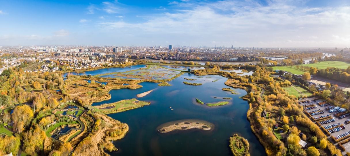 Aerial view of the London Wetlands Centre. Photo: Getty