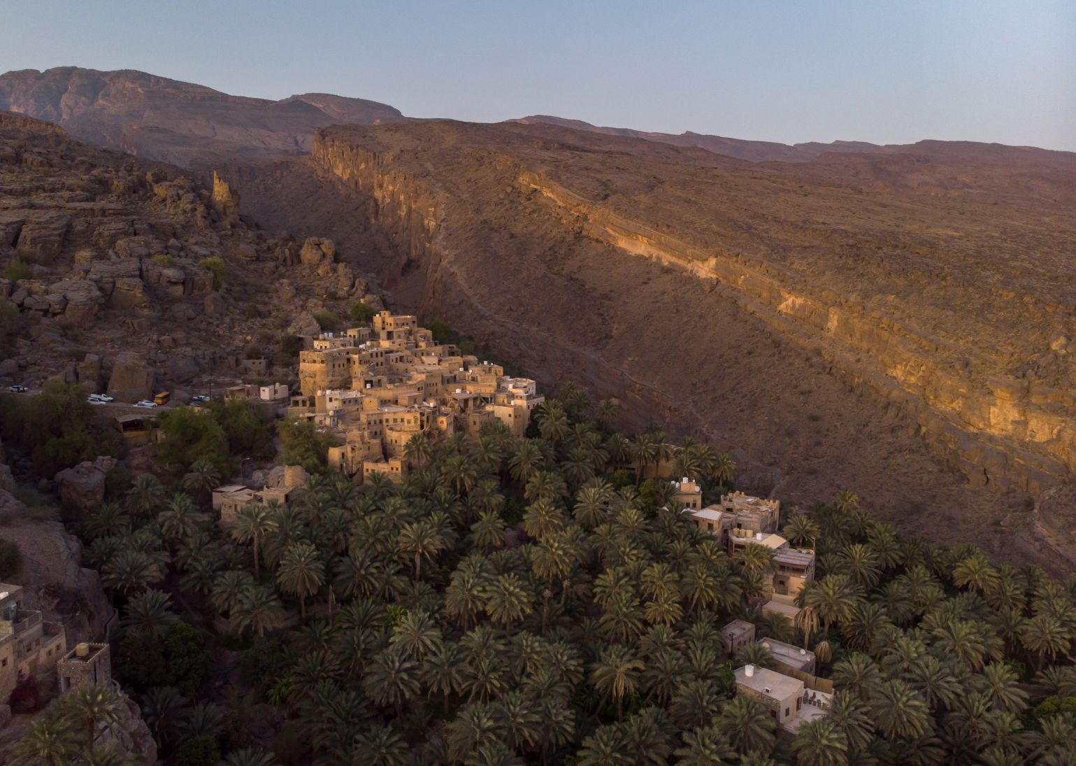 An aerial view of the Omani mud village of Misfat Al Abriyeen