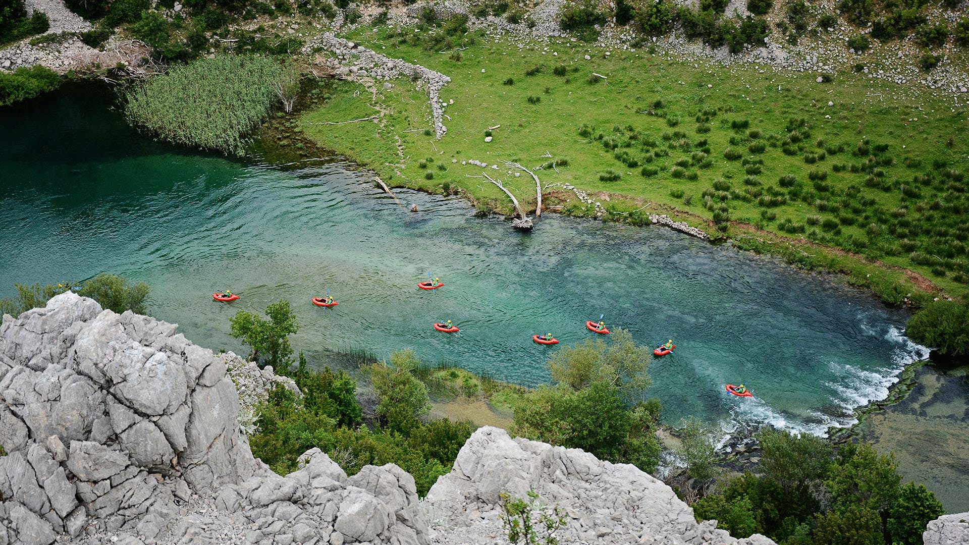 Packrafters on the Mrežnica River in Croatia, on a Much Better Adventures trip.