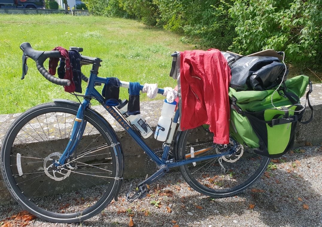 Washing hanging on a bike