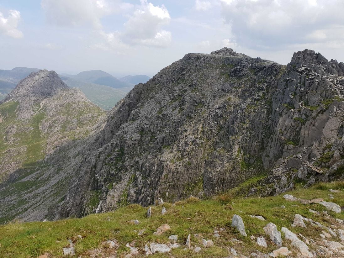 Looking back to the massive Tryfan from the Glyders, on the Welsh 3000s hike.