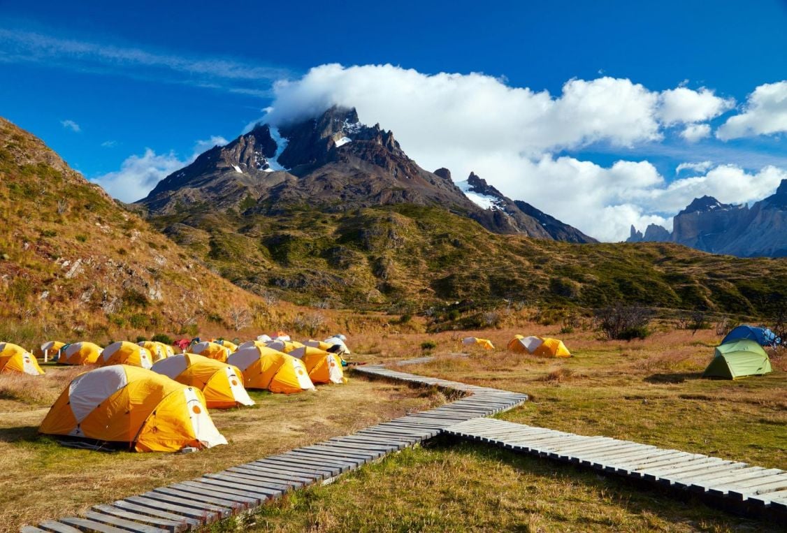 Camping in style below the mountains in Torres del Paine.