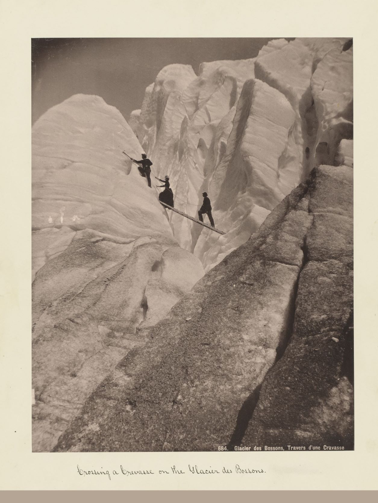 Crossing the Mer de Glace glacier in Chamonix. Photo: Georgio Sommer, 1880 / National Library of Scotland