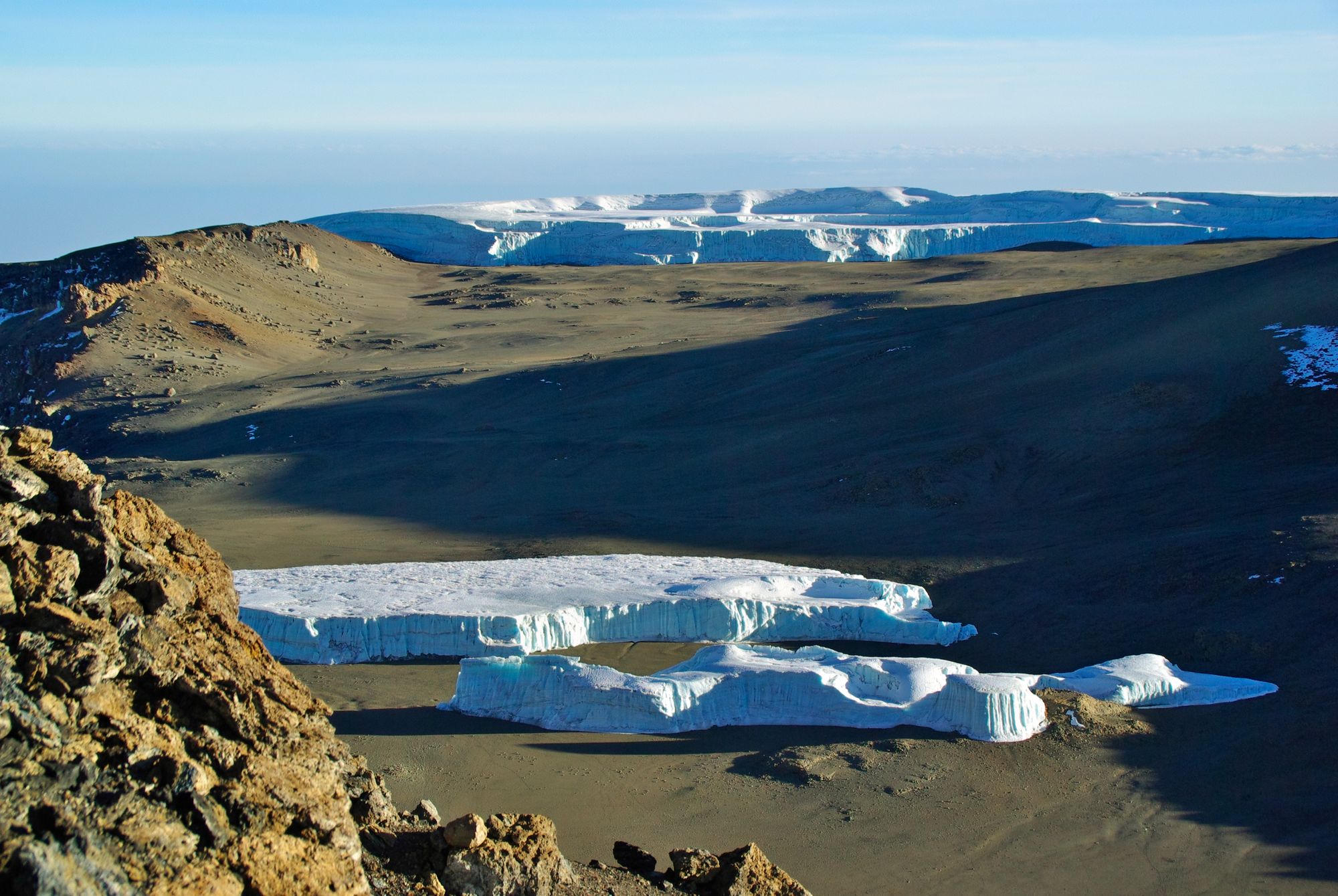 glaciers and crater rims up Kilimanjaro