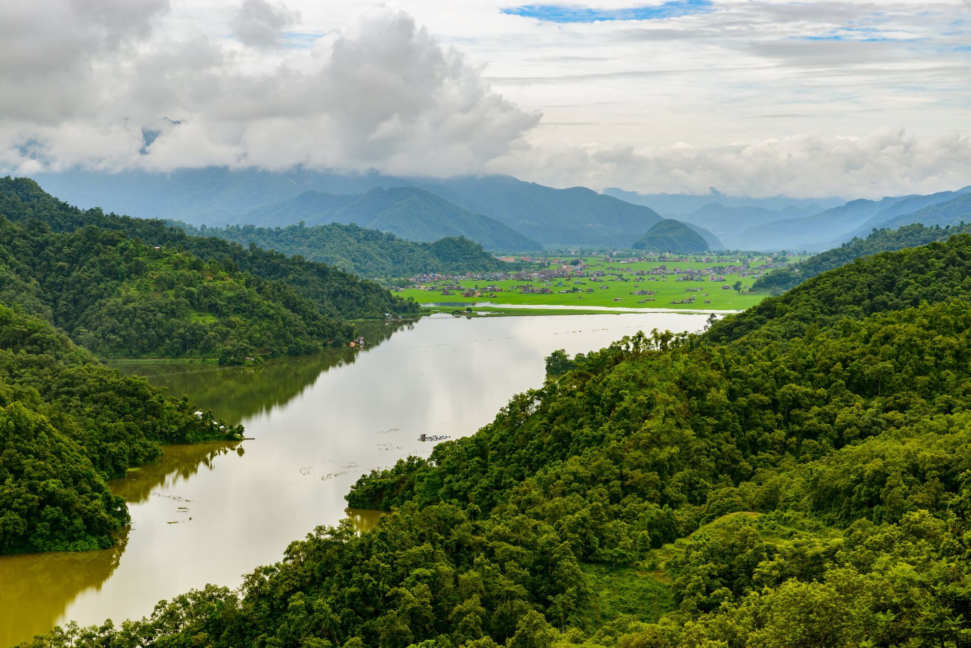 A beautiful view over Rupa Lake in Pokhara. 