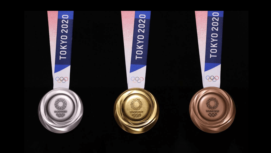 The official gold, silver and bronze medals for the Tokyo 2020 Olympics