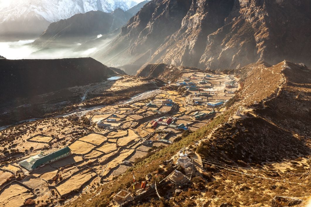 Mountain village Thame in Sagarmatha national park, Himalayas, Nepal.