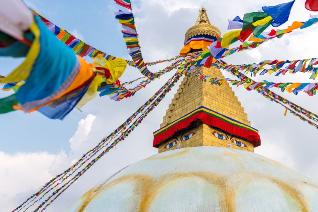 Prayer flags on a temple in Kathmandu