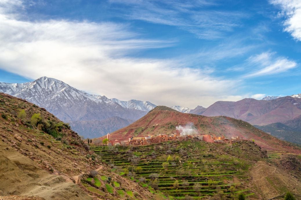 The village of Tizi N’Oucheg with the summit of Jebel Yagour in the background