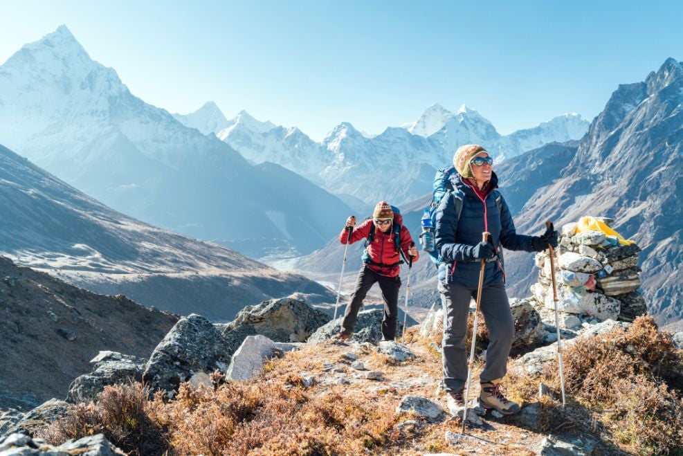 Hikers on the Everest Base Camp trekking route 