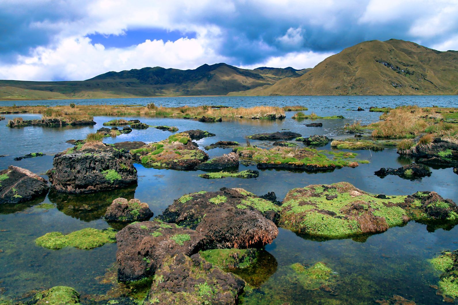 Lakes, boulders and mountains in Cajas National Park in Ecuador