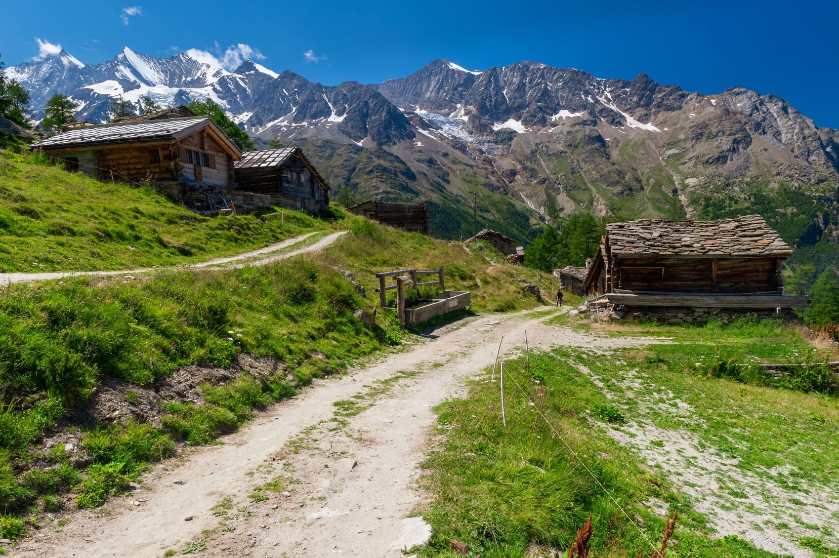 A view of the impressive Mischabel massif and snowcovered alpine peaks