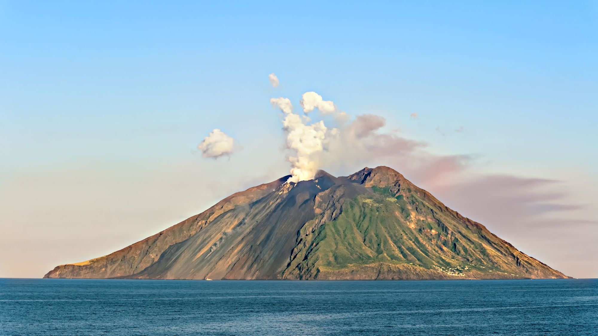 Stromboli volcano, off the north coast of Sicily, in the Tyrrhenian Sea.