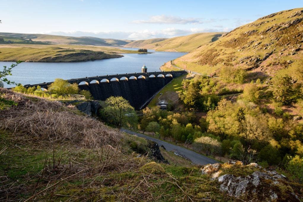The famous reservoir and dam in the Elan Valley, Wales