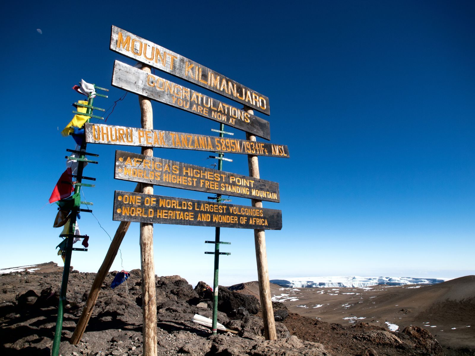 The famous Mount Kilimanjaro summit sign, which would not have been around to congratulate Sheila Macdonald. Photo: Getty