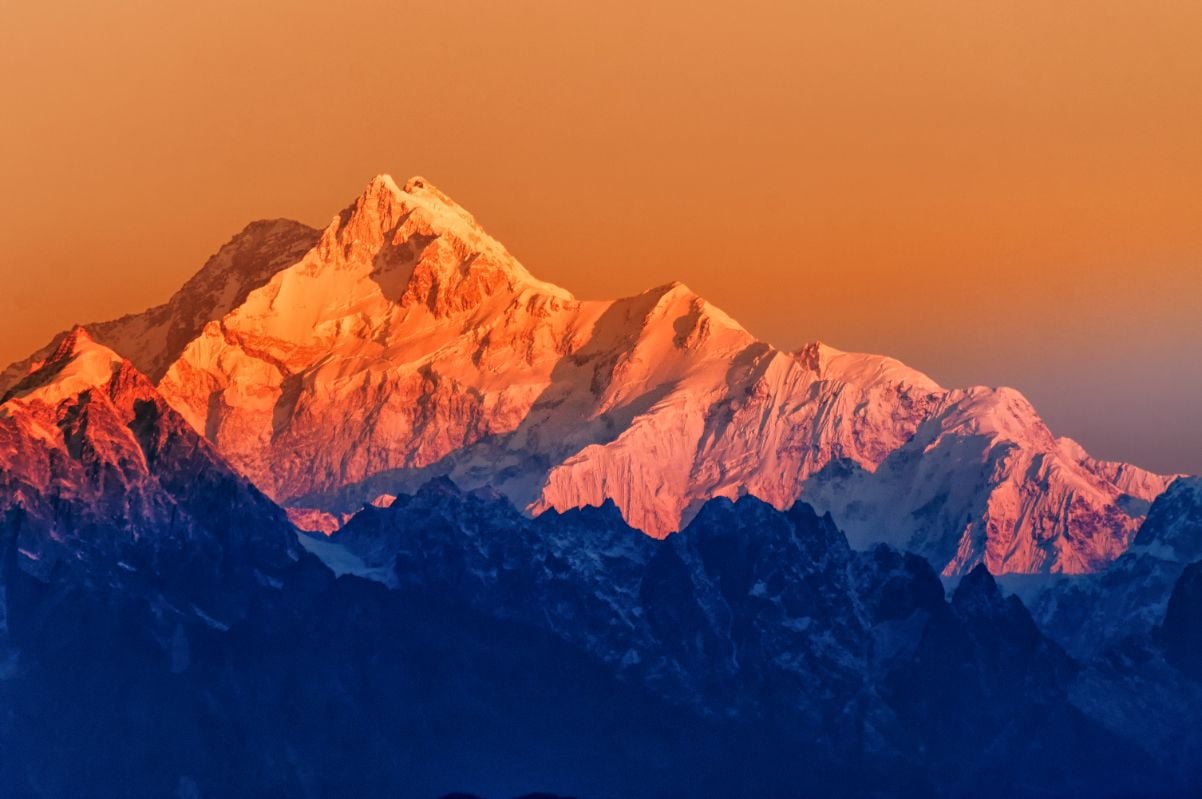 First light from sunrise on Mount Kanchenjugha