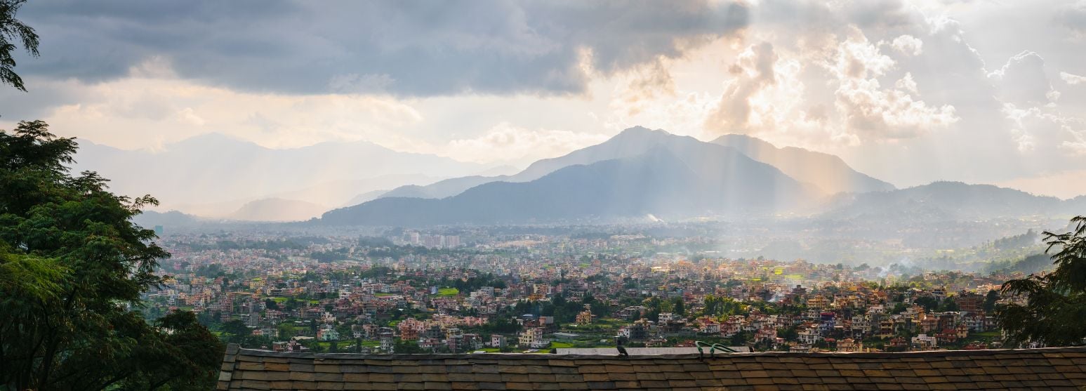 A wide panorama of Kathmandu Valley.
