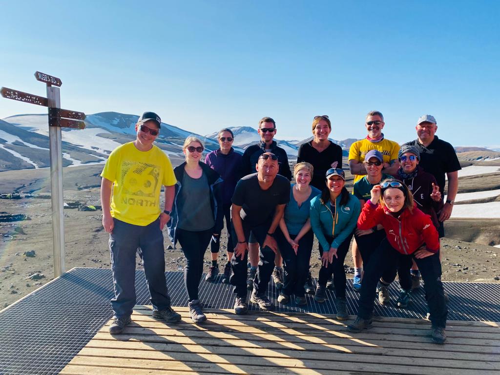 a Much Better Adventures group photo, taken on Iceland's Laugavegur Trail.