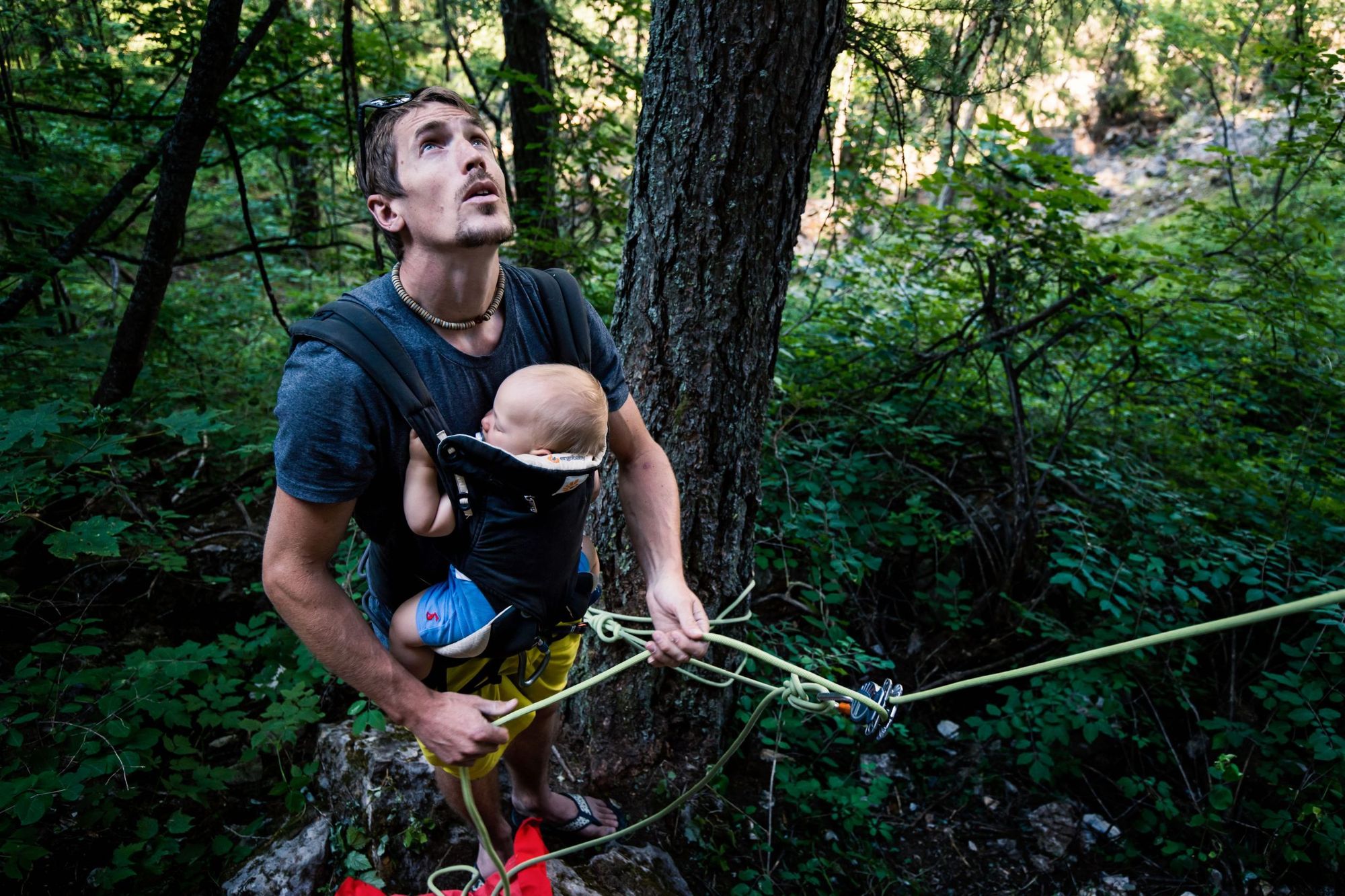 Climber James Pearson, with his son Archie. Photo: Chris Prescott / Dark Sky Media