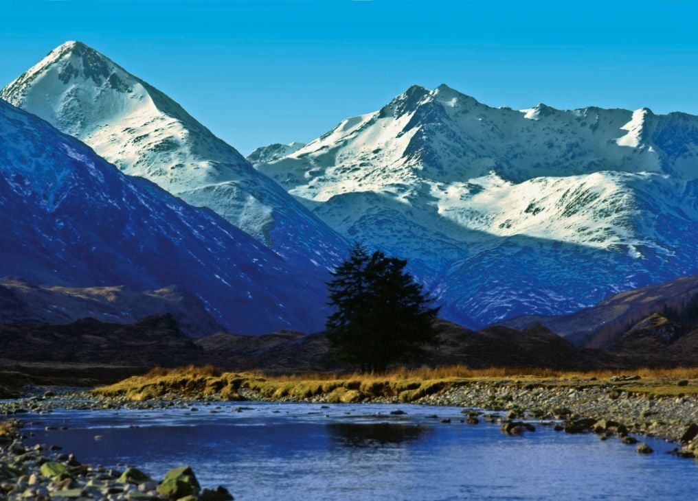 A view of Faochag and The Saddle, two mountains in Soctland's Glen Shiel.
