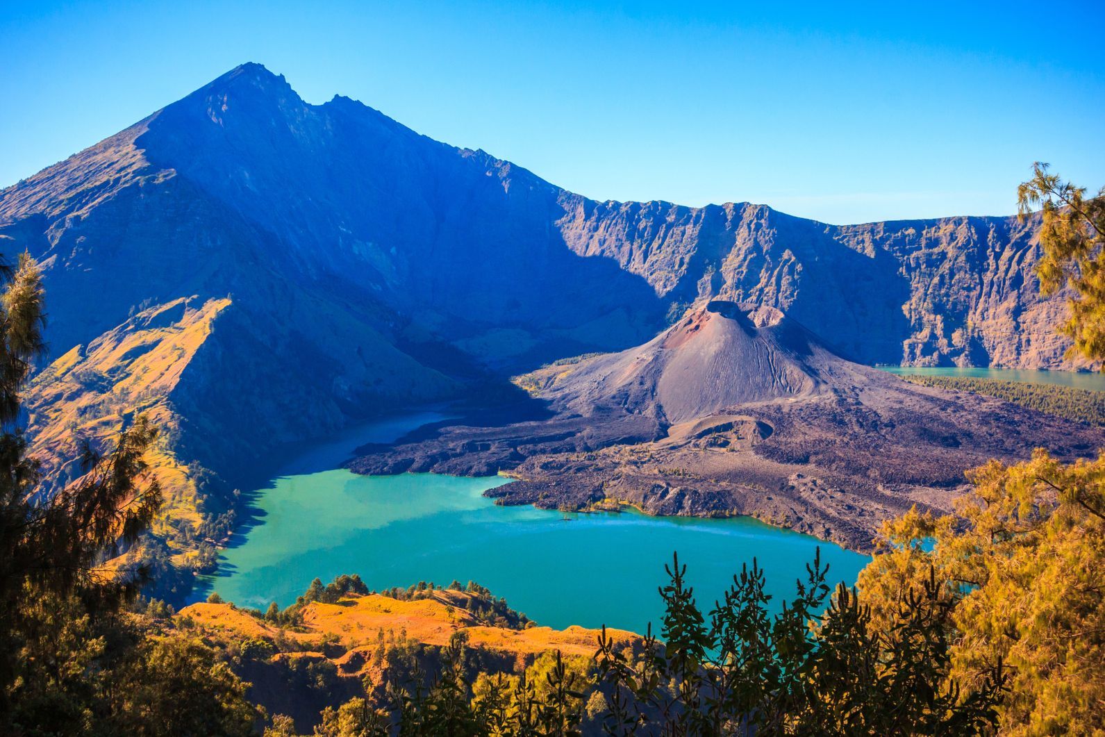 A view of Mount Rinjani, the second highest volcano in Indonesia.