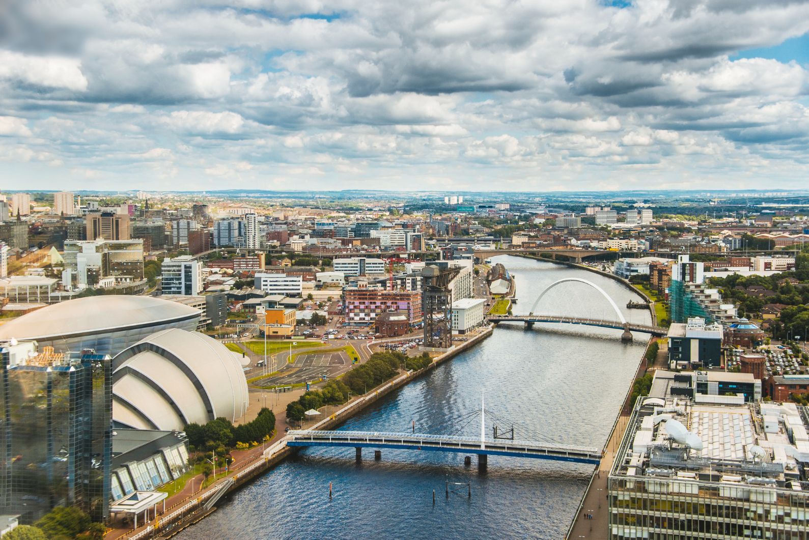 An aerial view of Glasgow, the largest city in Scotland and home to COP26.