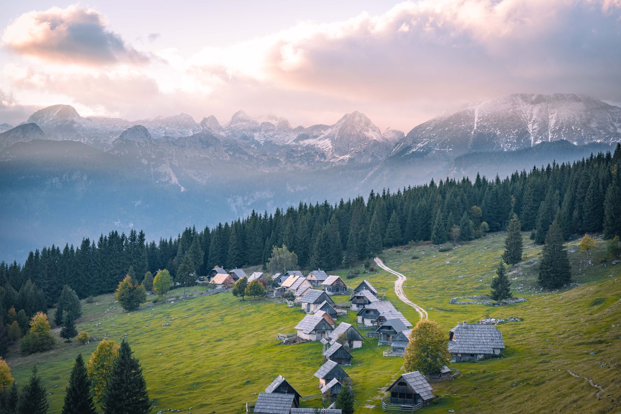 The shepherd huts of Planina Zajamniki (1,234m) Photo: Jonathan Kemeys