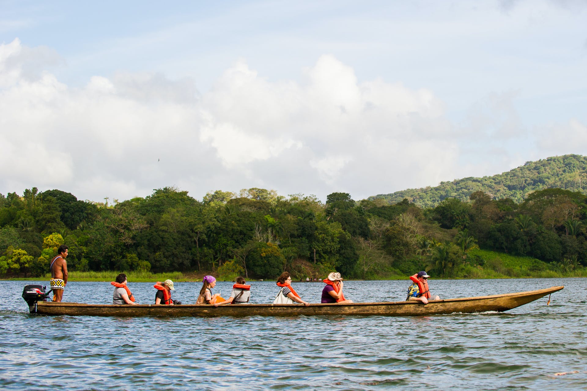 A member of the indigenous Embera people guiding a group up the Chagres River, in Chagres National Park.