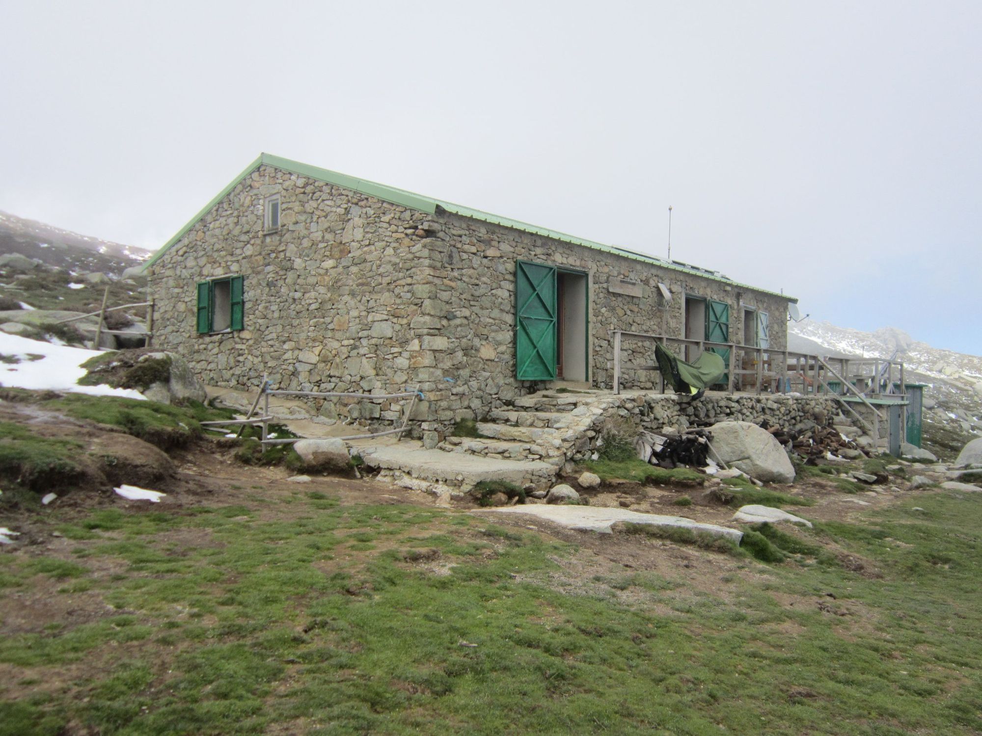 Refuge de Prati sitting in the mist at 1,820m, on Corsica's GR20 trail