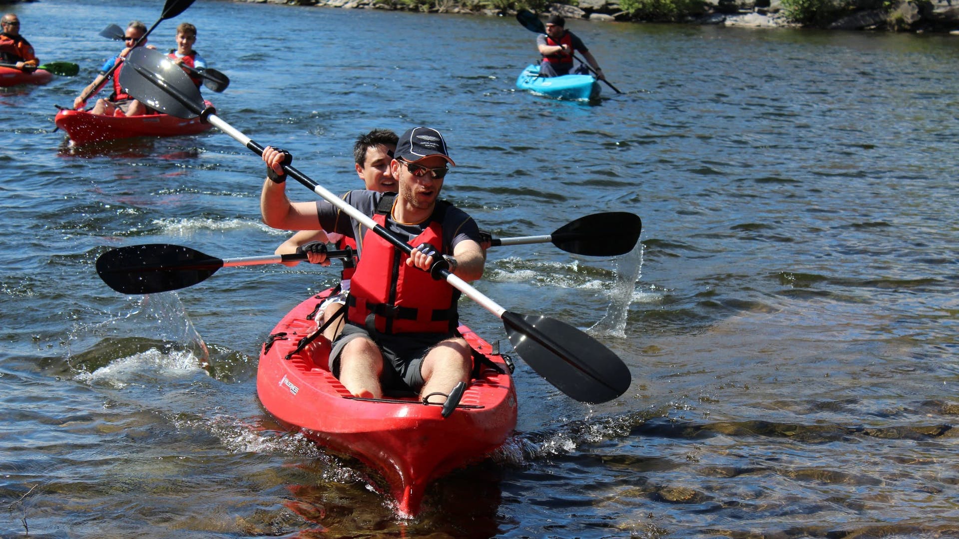 Two Kayakers on Llyn Padarn in Wales, near Snowdon.