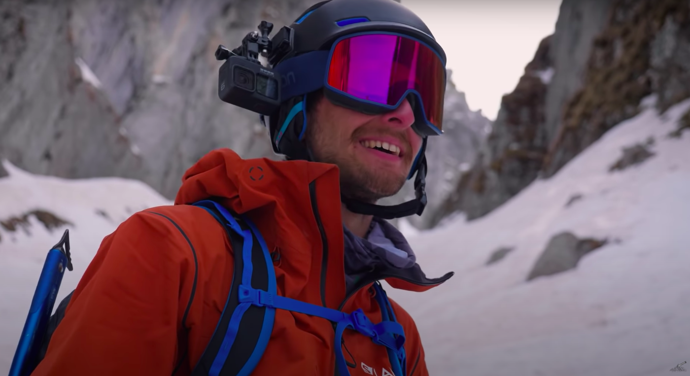 Bastien on the mountain, before taking on an icy steep.