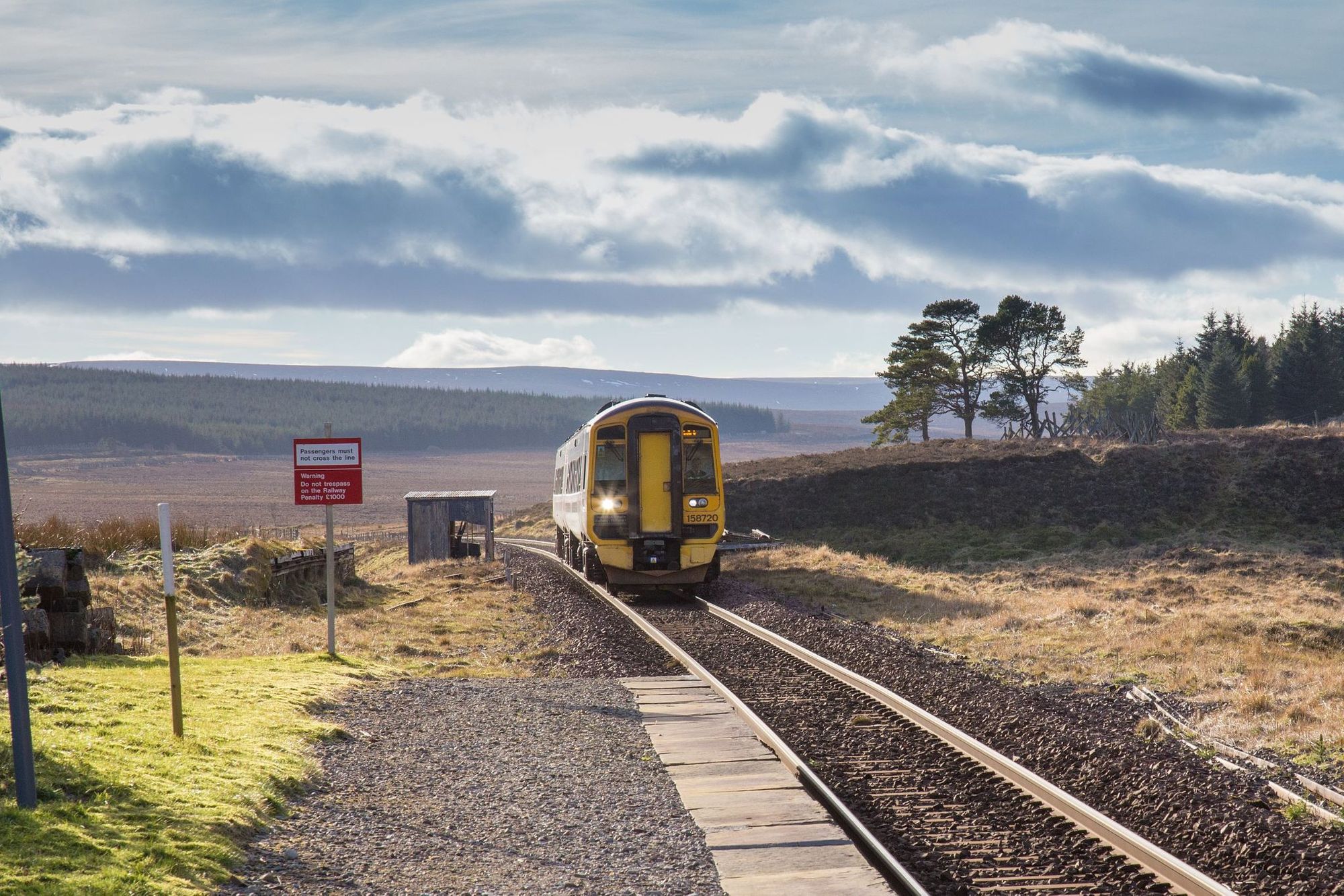 An Abellio ScotRail Class 158 (158720 "Inverness & Nairn Railway - 150 years") heads into Altnabreac railway station. Photo: Wiki Commons/Rob Faulkner