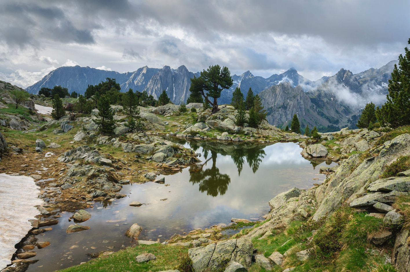 A view of the mountains taken near Amitges Refuge, along the Carros de Foc route in the Pyrenees.