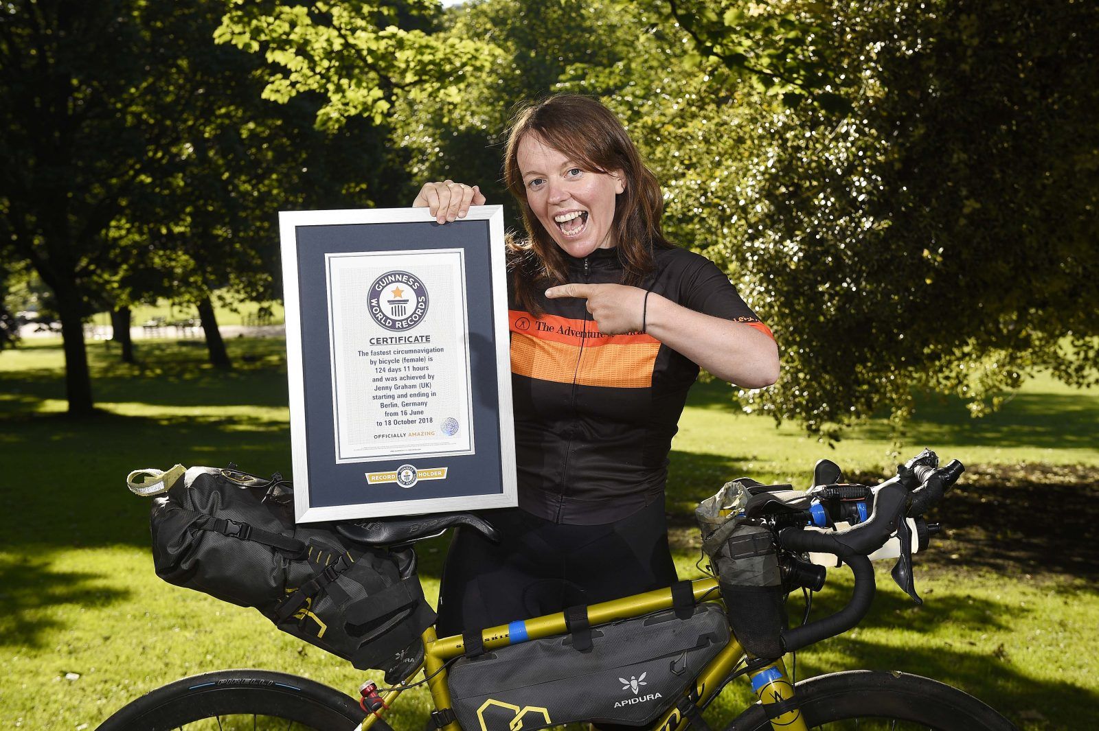 Jenny Graham achieves Guinness World Record’s title for the fastest circumnavigation by bicycle. Photo: Greg Macvean