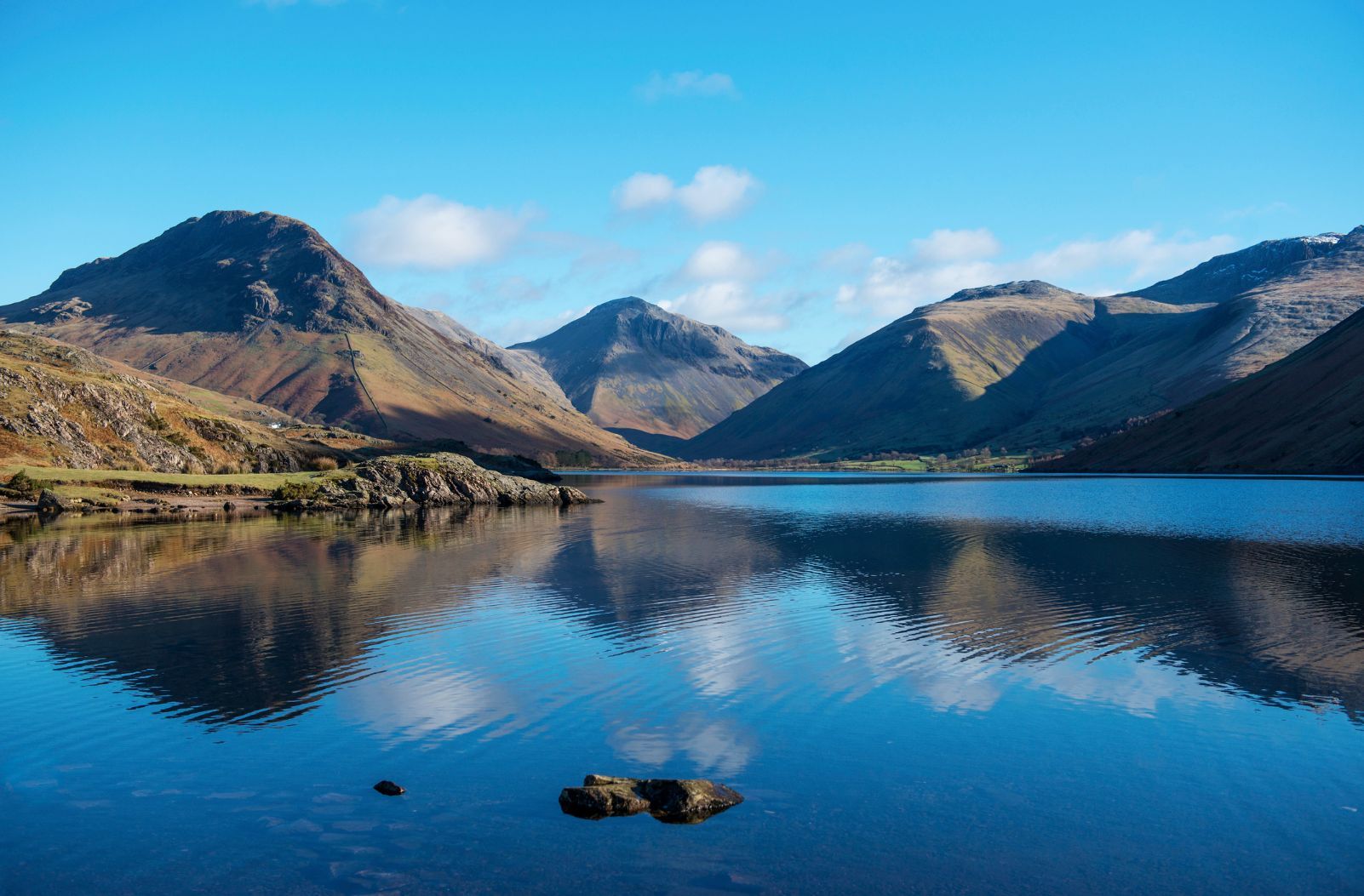 Wasdale Head looking across Wast Water, England's deepest lake. Scafell Pike on the right.