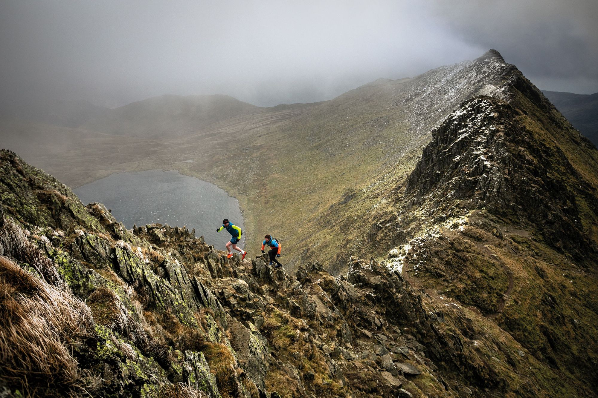 Matty Jackman and Neil Davies on Striding Edge, Helvellyn, in early December. Photo: Nadir Khan