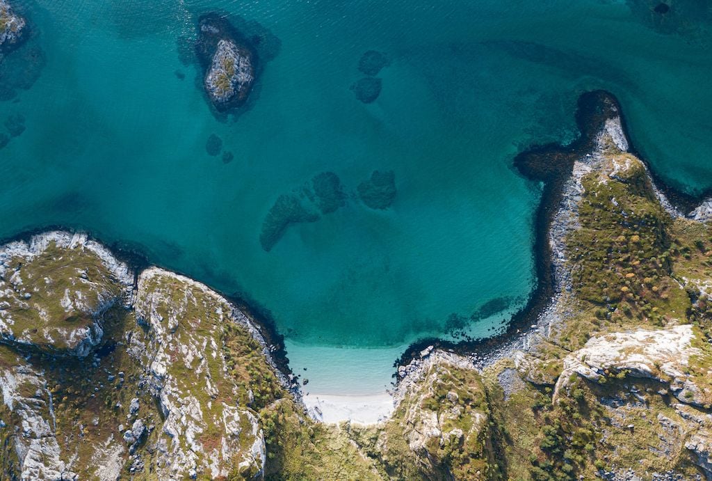 Drone shot of a beach on Sommarøy, or Summer Island