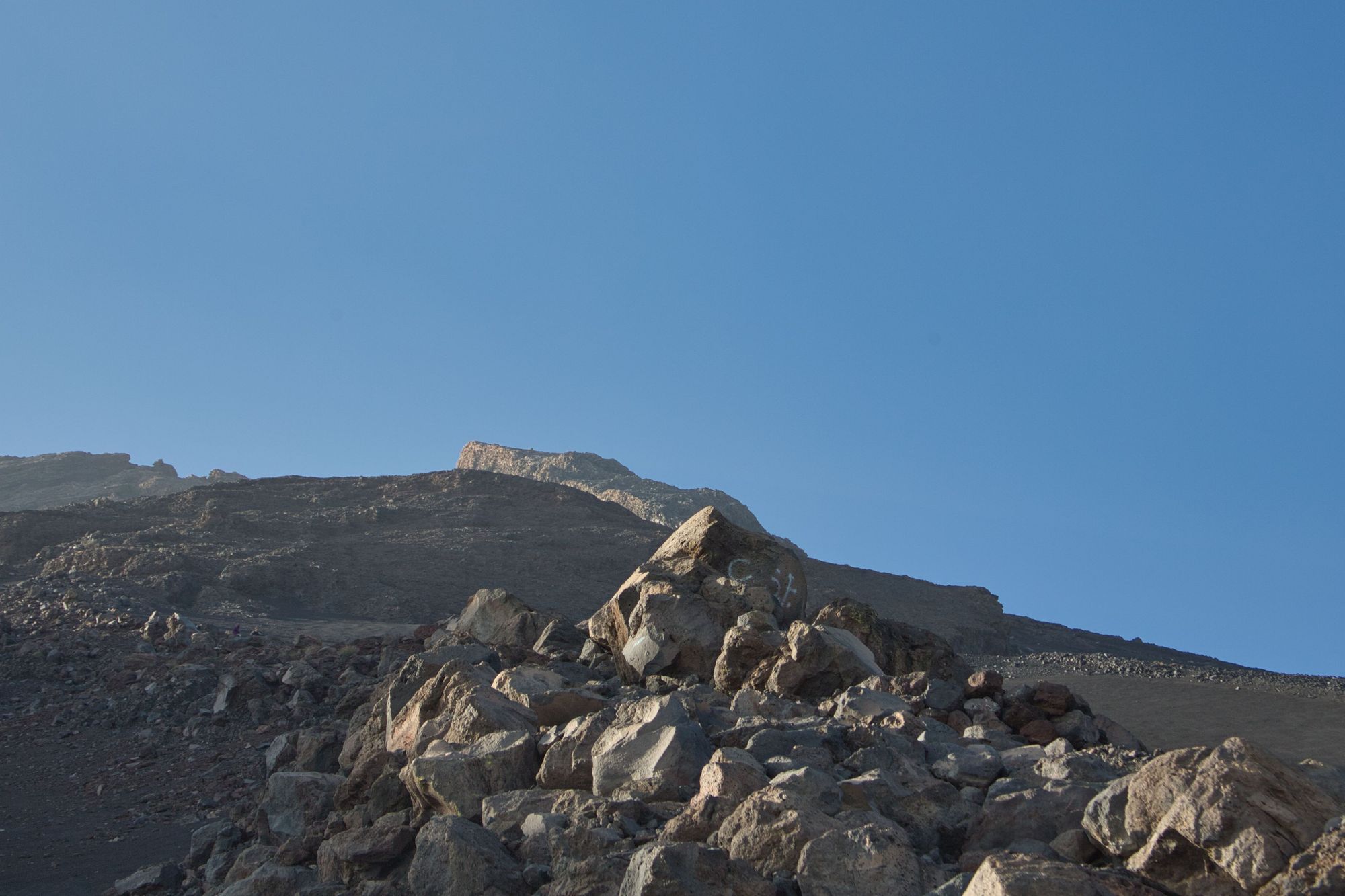 Winding trail amongst rocks and ash in Cape Verde