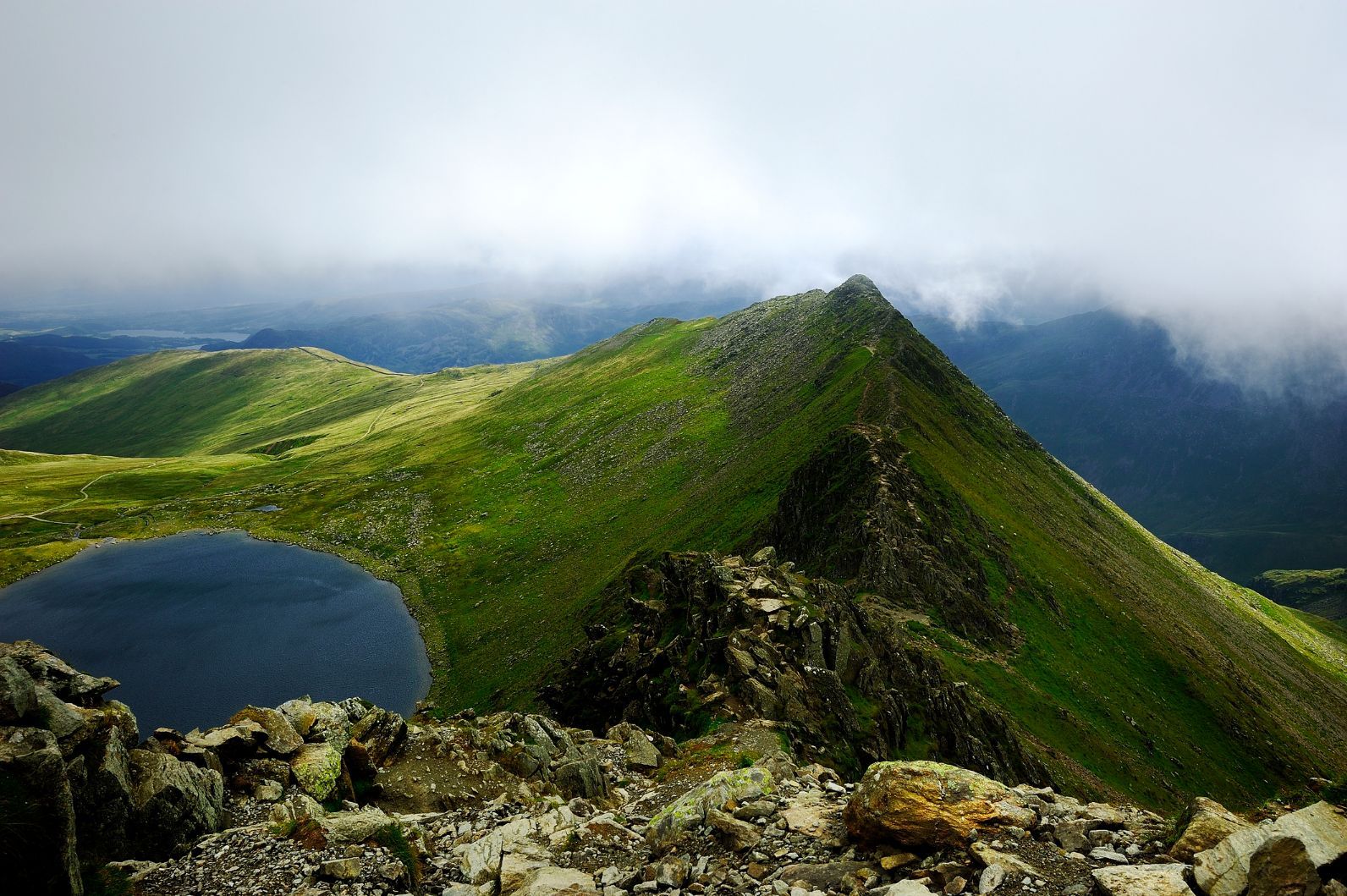 The Striding Edge ridgeline which leads up to Helvellyn, in the Lake District.