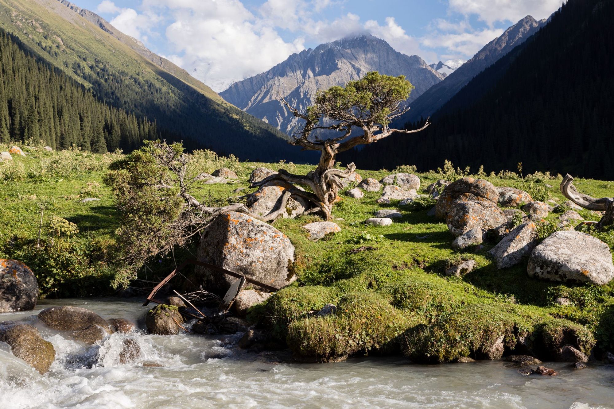 The Altyn-Arashan hot spring river in Kyrgyzstan